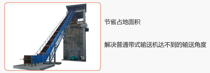 節(jié)省占地面積，解決普通帶式輸送機(jī)達(dá)不到的輸送角度。